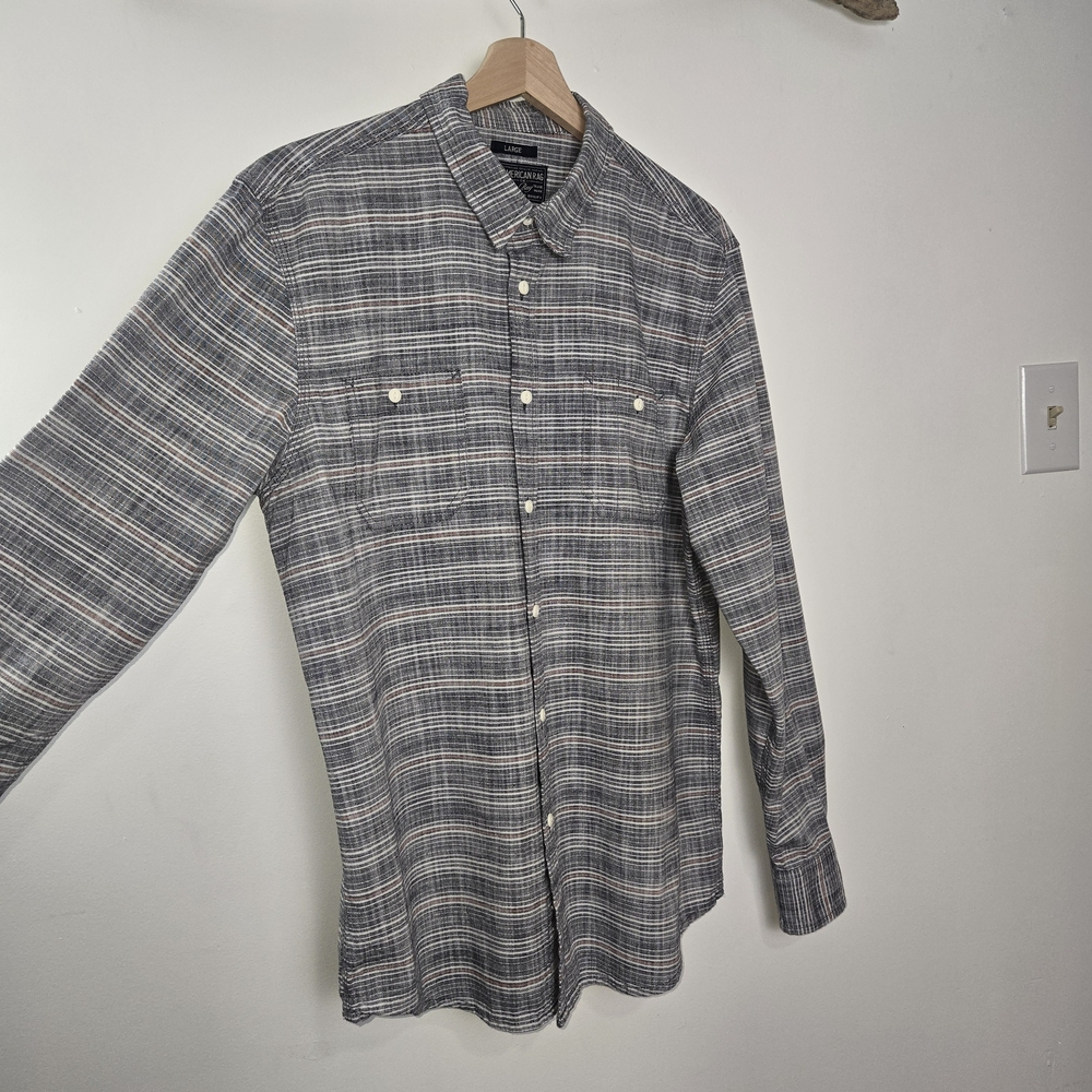 American Rag Men's Gray and White Plaid Button-Down Shirt - Picture 3 of 10